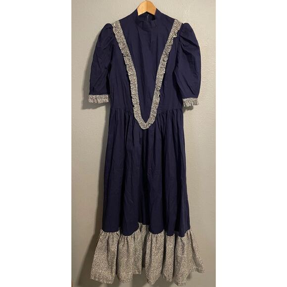 Vintage Handmade Prairie Dress Womens Medium High Neck Ruffle Floral Cottagecore - Picture 1 of 8